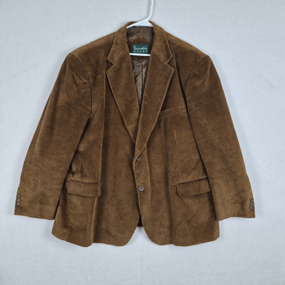 Scandia Woods Mens Brown Corduroy Blazer Sport Coat Jacket Size 50-2 Hip Retro